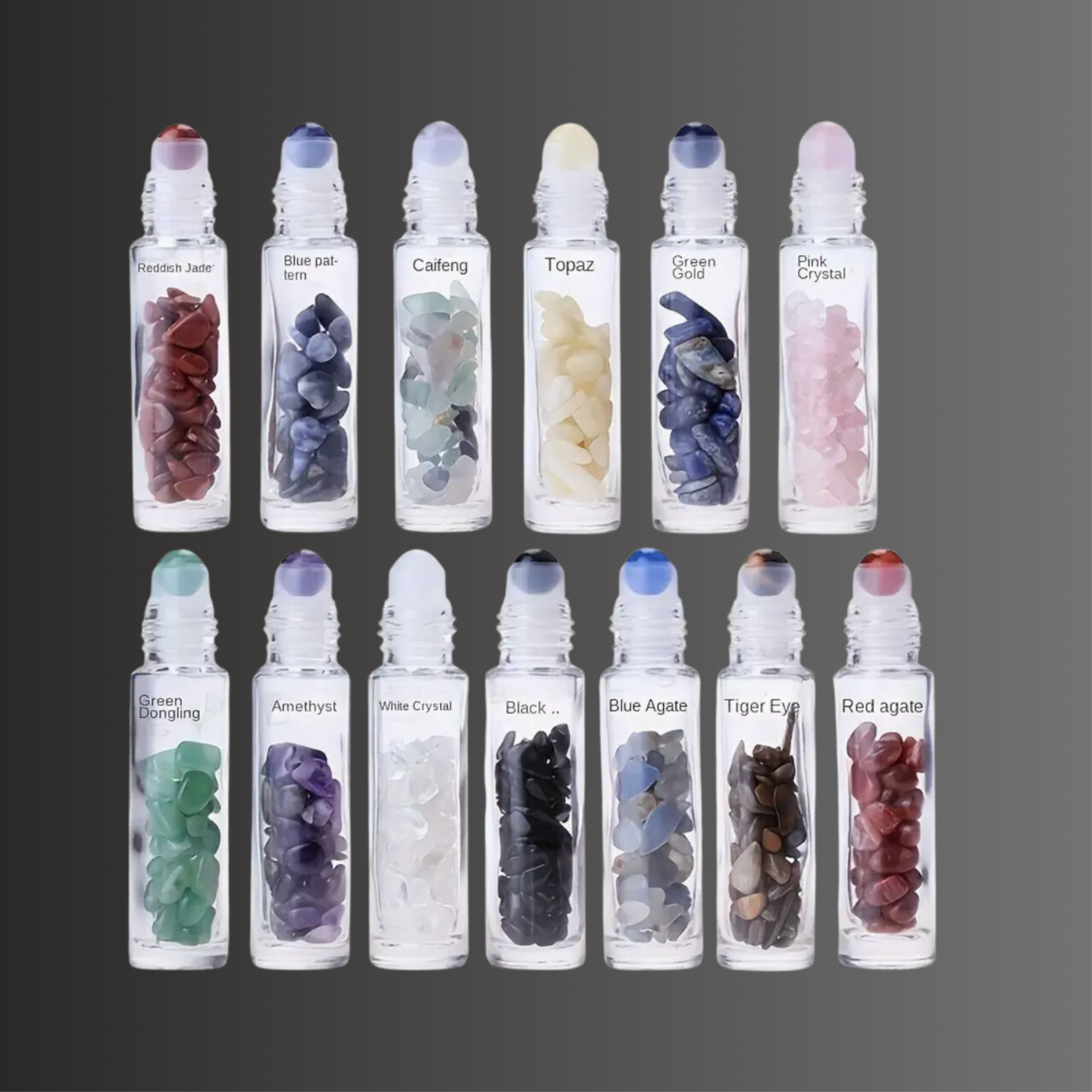 Rollerflaschen - Rollon 10 ml,- Glas mit Edelsteinen, 10 er Set