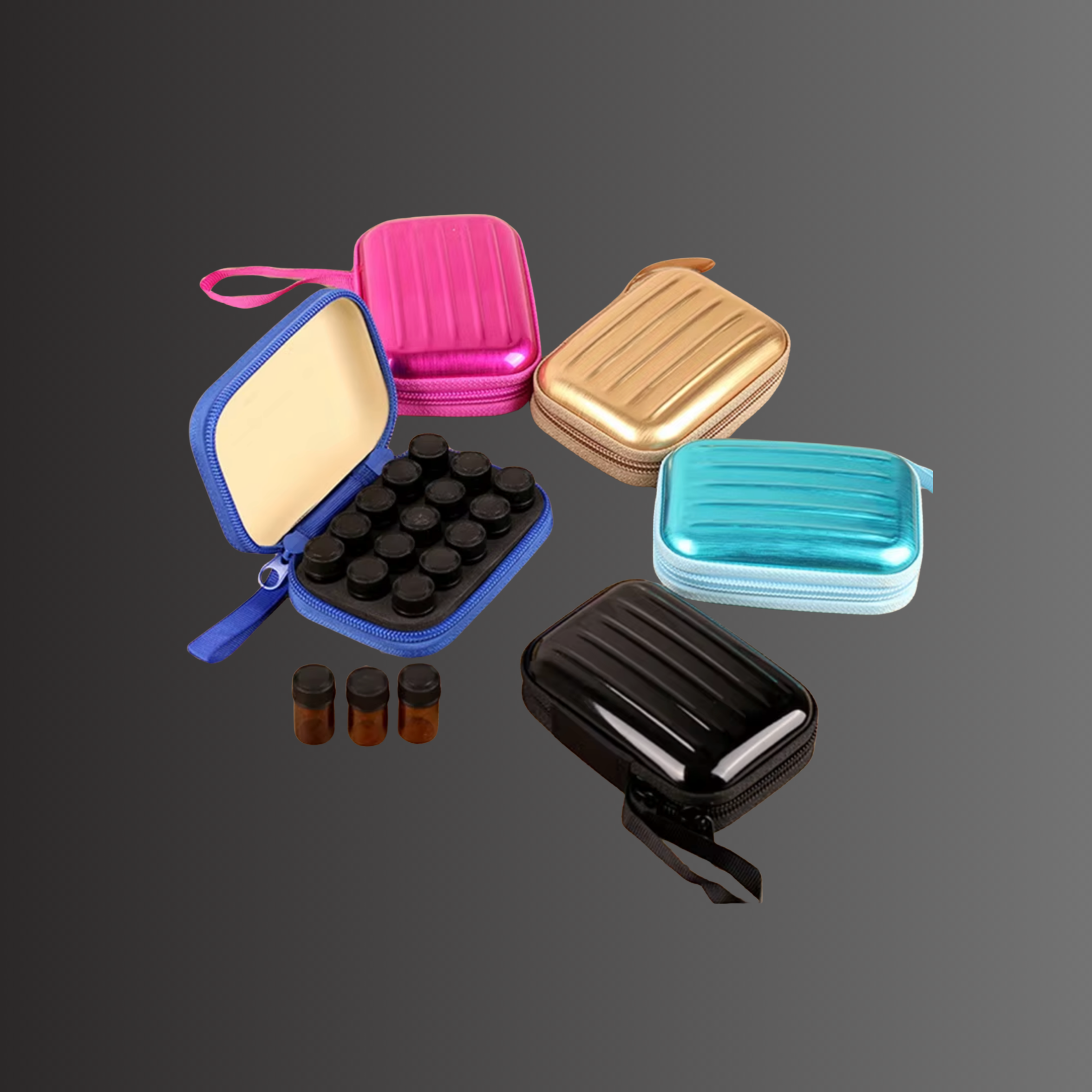 Probenkoffer für ätherische Öle (1+2 ml) Alutasche für Tropfer & Roller