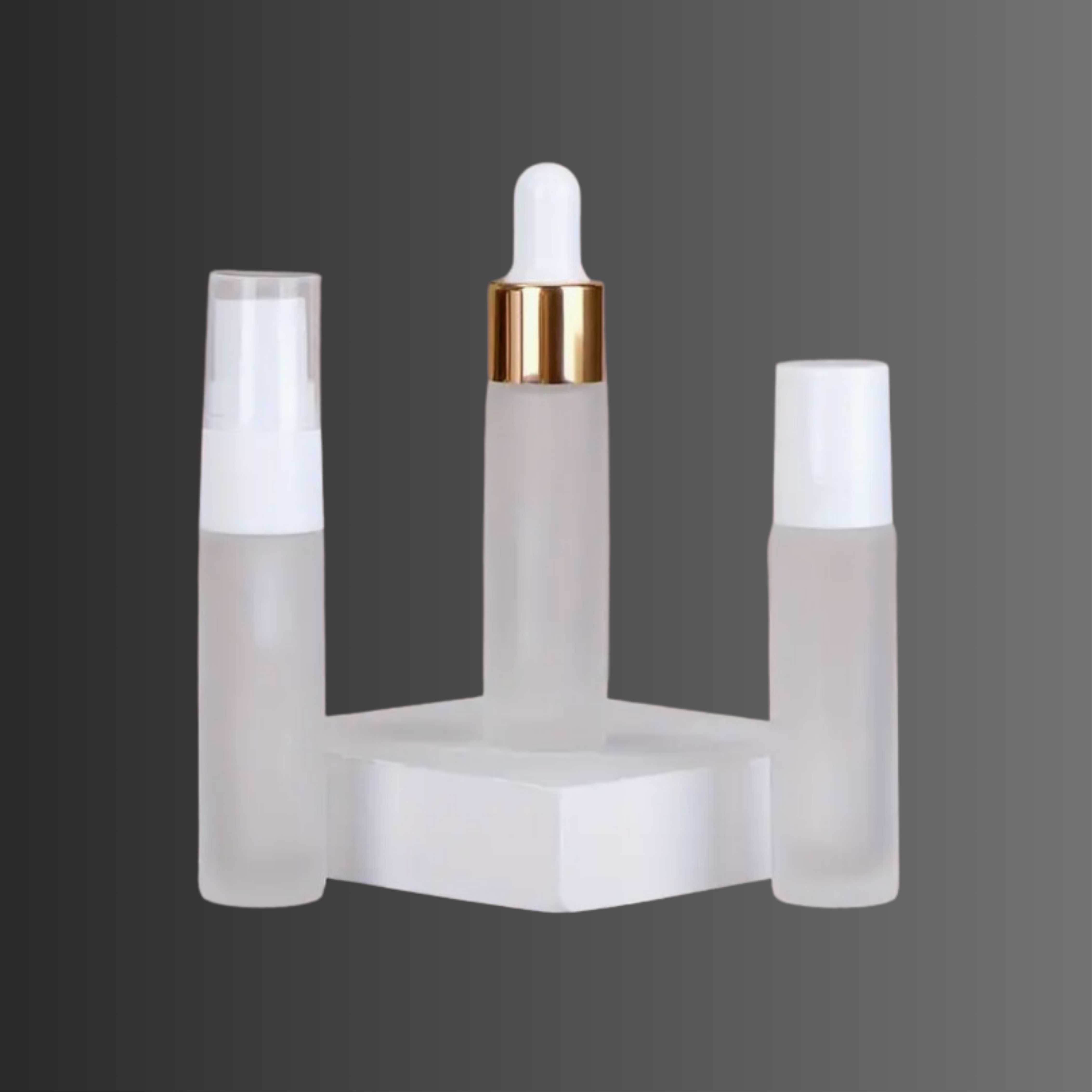 Reiseset - 10 ml Milchglas-Rollerflasche, Sprayflasche & Pipettenflasche
