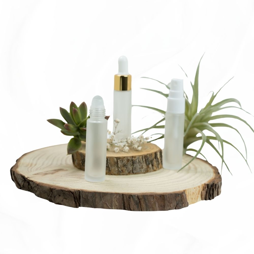 Reiseset - 10 ml Milchglas-Rollerflasche, Sprayflasche & Pipettenflasche